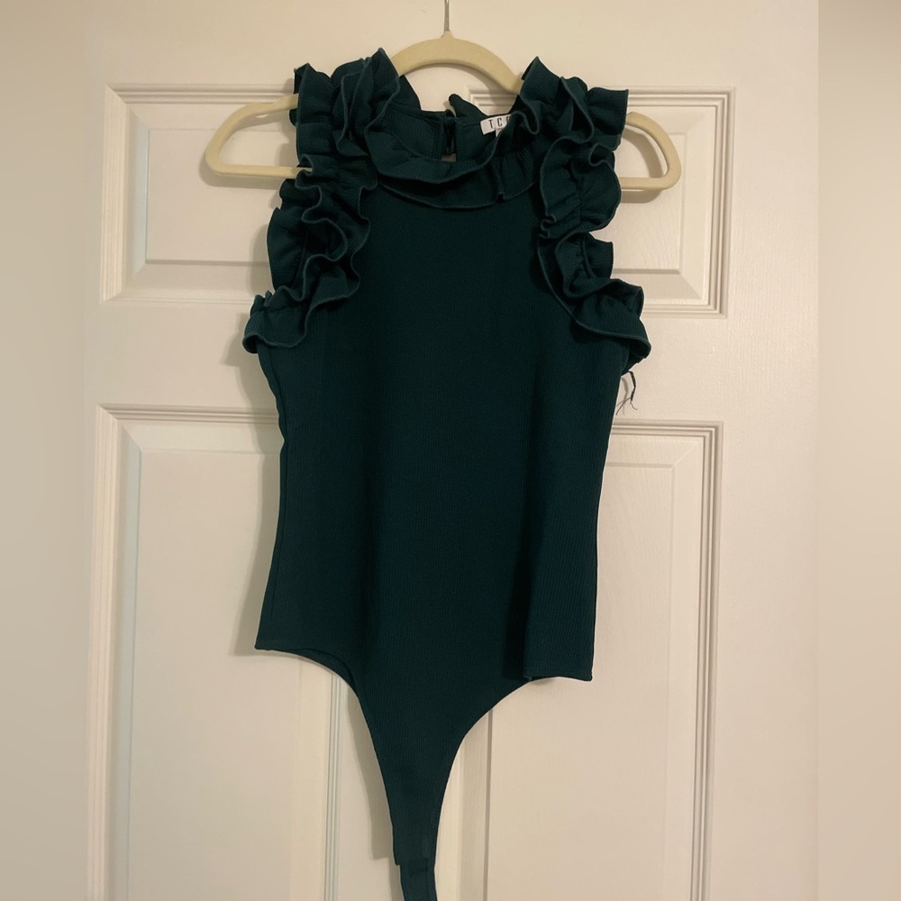 Green tcec ruffle bodysuit